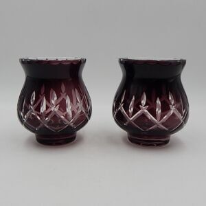 Gorham Crystal Lady Anne Hurricane Candle Holders Amethyst 5 In Cut To Clear/2